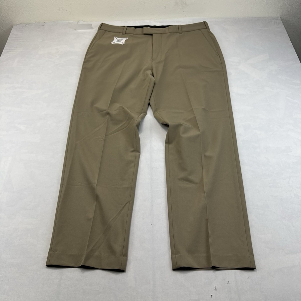 IZOD Mens Straight Fit Khaki Tan Flat Front Dress Pants 36x30 Stretch NWT